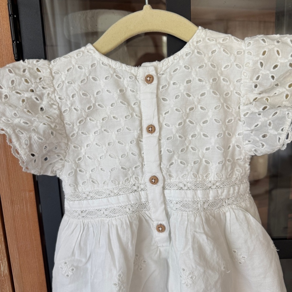 Zara Kids eyelet dress baby girl embroidered ruffle scalloped formal baptism - Picture 6 of 6